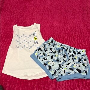 Under Armour White Tank and Blue Patterned Shorts Set